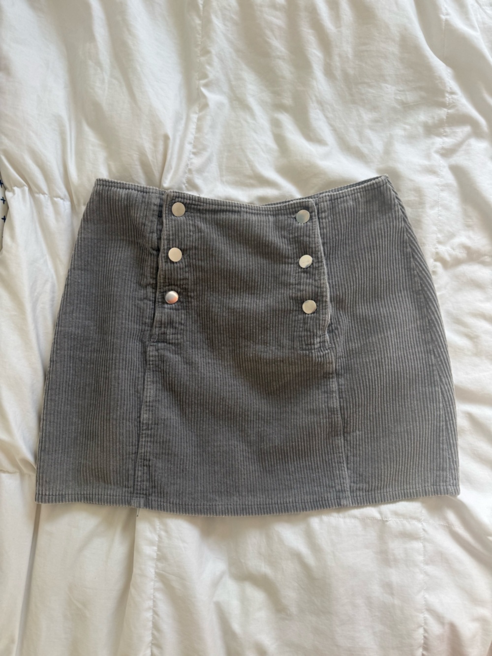 Gray Corduroy Button Mini Skirt